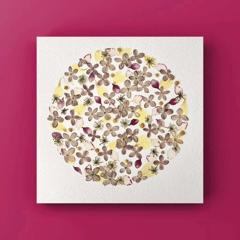 Herbier encadré fait main - fleurs pressées naturelles - Modèle Sphère - Herbier 1007