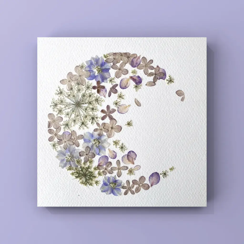 Herbier encadré fait main - Fleurs pressées naturelles - Modèle Luna - Herbier 1001