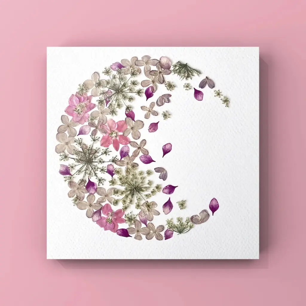 Herbier encadré fait main - fleurs pressées naturelles - Modèle Luna - Herbier 1002