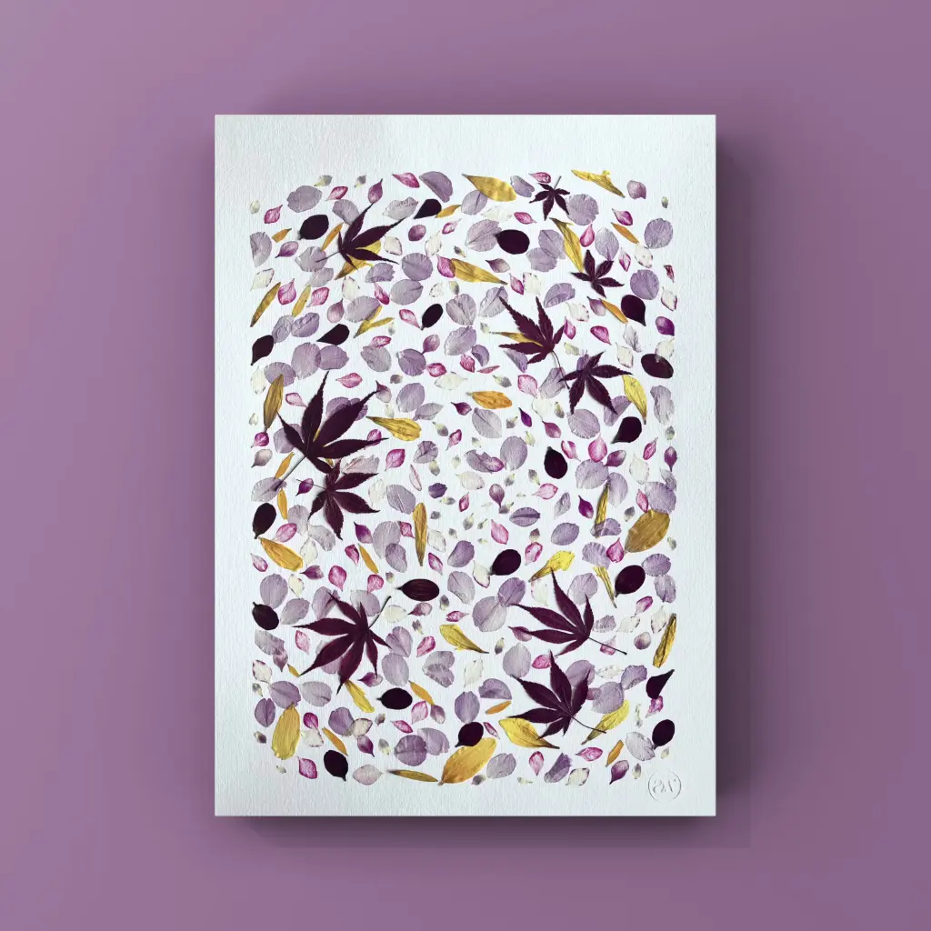 Herbier encadré fait main - fleurs pressées naturelles - Modèle Roman Poésie Éternité  - Herbier 1011- A3