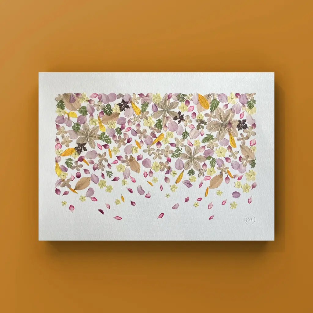 Herbier encadré fait main - fleurs pressées naturelles - Modèle Sphère Florale - Herbier 1014- A3