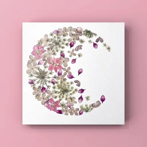 [Herbier 1002] Herbier encadré fait main - fleurs pressées naturelles - Modèle Luna - Herbier 1002