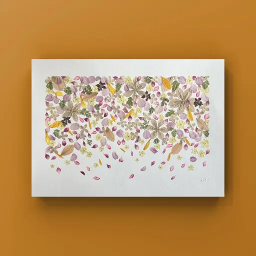 [Herbier 1014] Herbier encadré fait main - fleurs pressées naturelles - Modèle Sphère Florale - Herbier 1014- A3